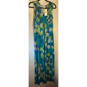 Leota Sleeveless Maxi Dress Blue Yellow White Floral Size Medium